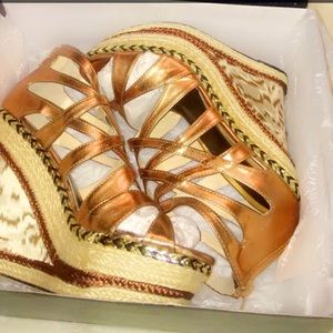 Brand new never been worn gold wedges